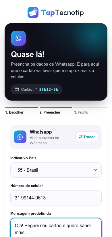 Tela de ativação: preencha os dados do link